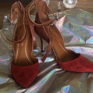 Enzo Angiolini size 7.5 M stilettos ,red , strap broken , small stain on side